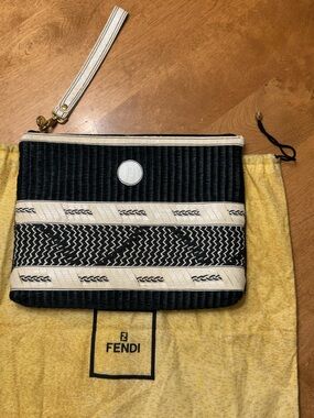 Fendi Vintage Black & Cream Woven Zip Wristlet